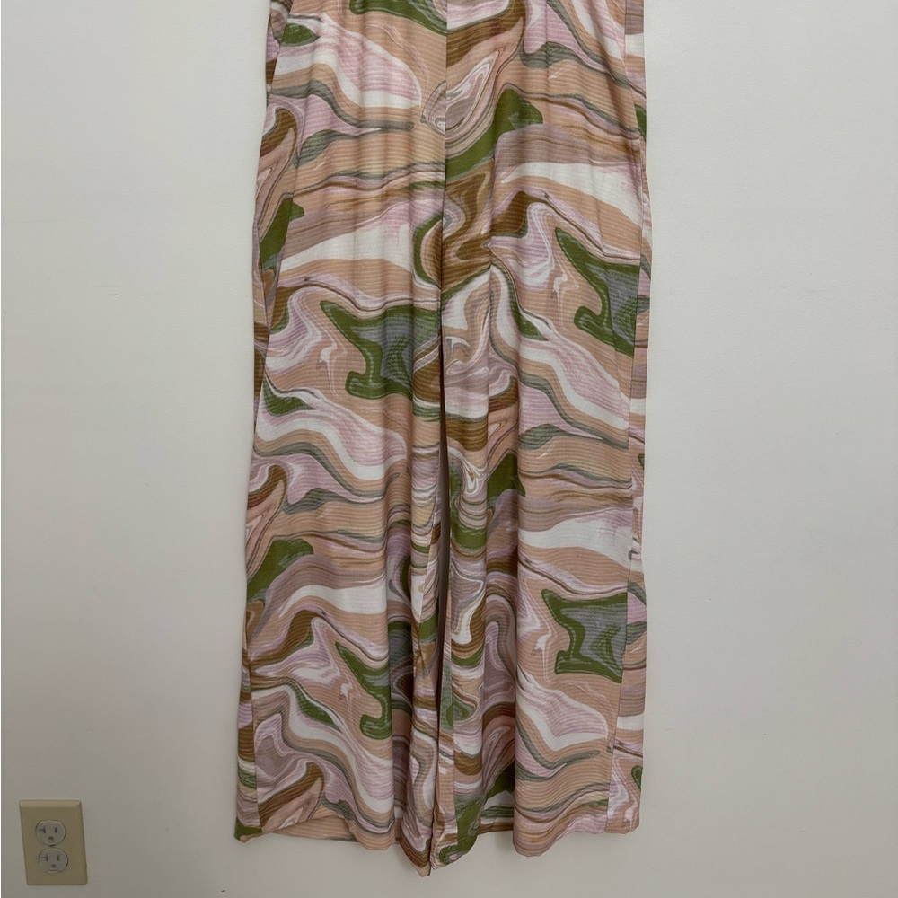 Lush Brown and Green Swirl Print Halter Open Back Jumpsuit in Strawberry Matcha - Picture 5 of 16